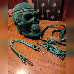 Killstar Green Velvet Skull Purse